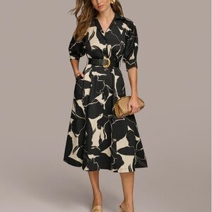 Elegant Black and Cream Midi Dress